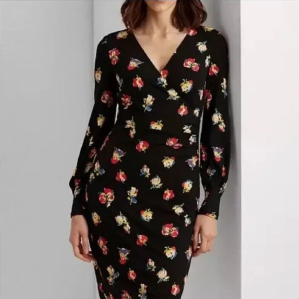 Lauren Ralph Lauren Floral Surplice Jersey Dress | Size 16